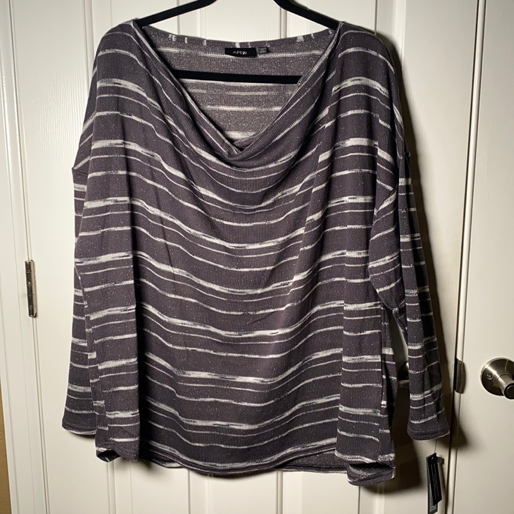 Apt 9 Grey Sweater with Silver Stripes Women's Plus Size 2X